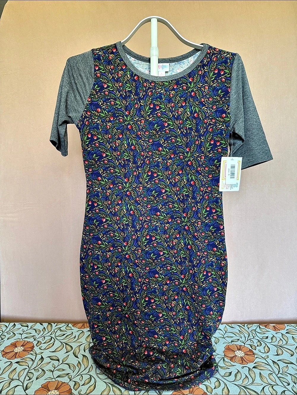 LuLaRoe Julia Dress Floral Maxi in Blue & Gray Size Small